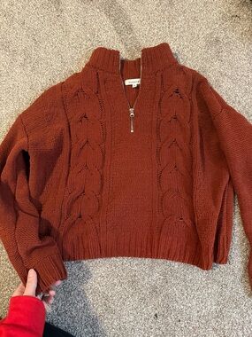 Rust Cable Half-Zip Turtleneck Sweater
